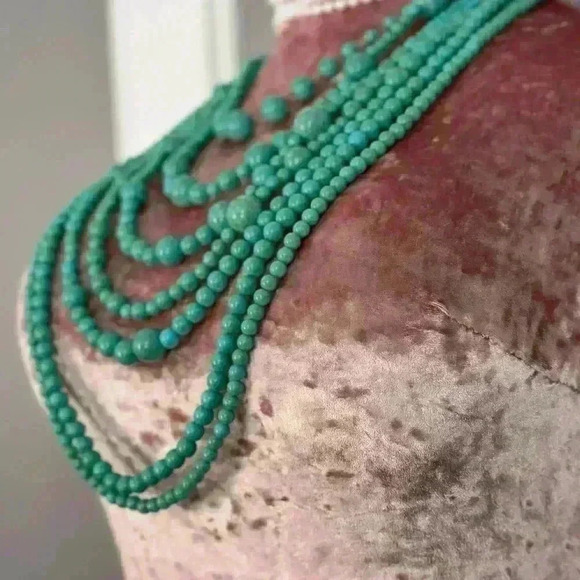 Turquoise 7 Layer Beaded Women's Necklace (309) - Picture 8 of 9